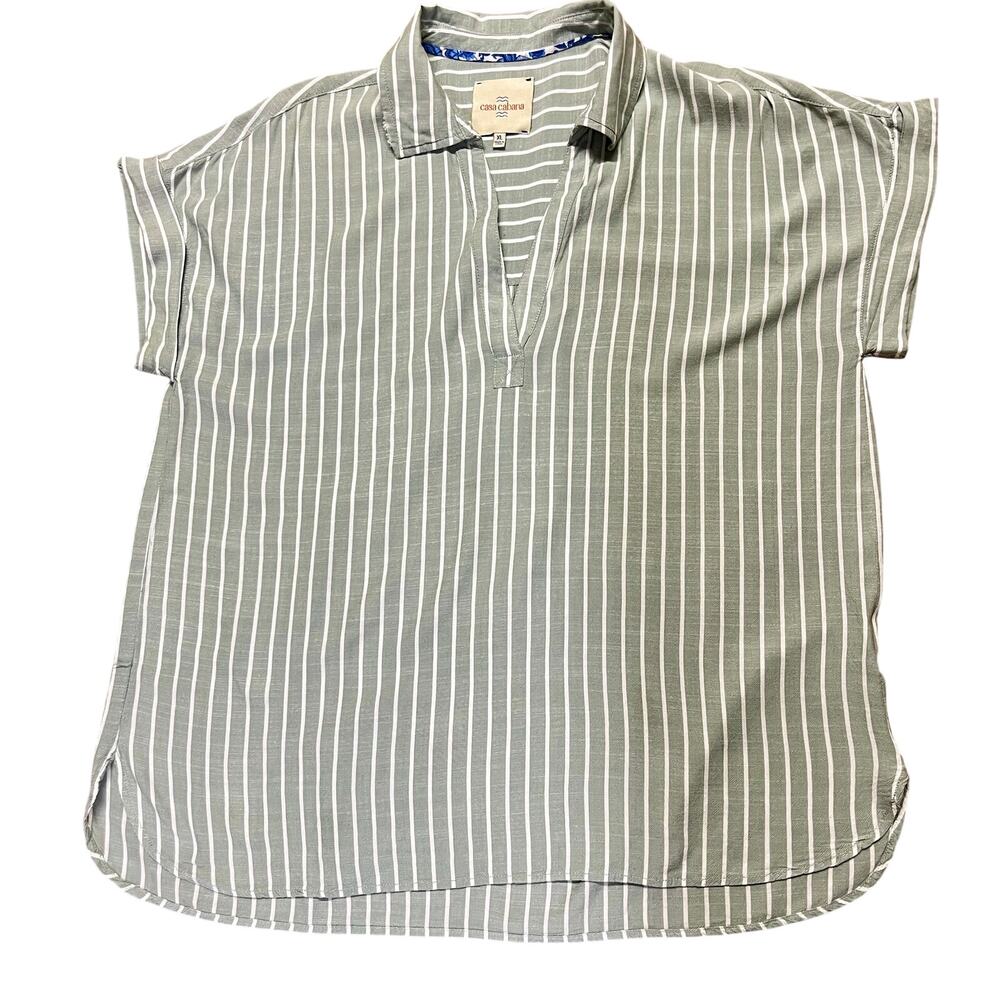 Casa Cabana Striped Pull Over Camp Shirt Short Sleeve Coastal Size XL